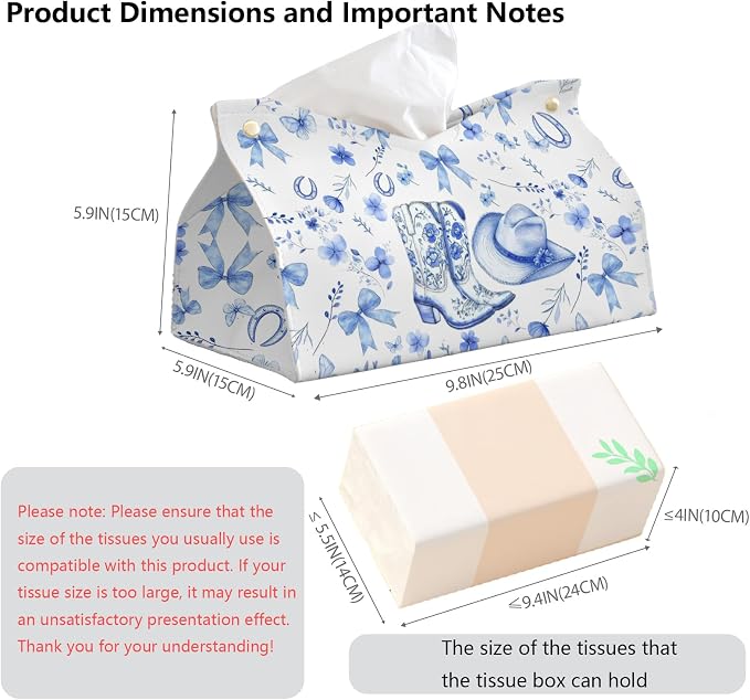 Blue Western Cowgirl Tissue Box Cover Rectangle, Leather Decorative Facial - Image 7