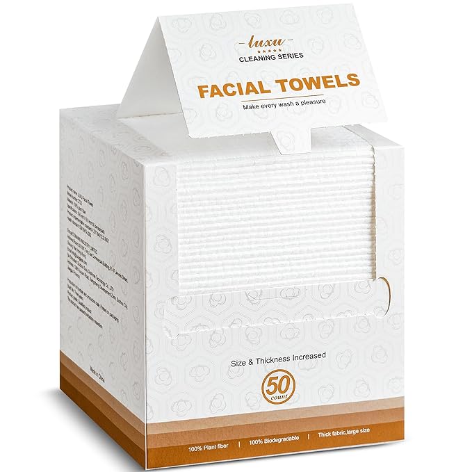 Disposable Face Towel, Biodegradable Facial Towels, Extra Thick Soft Large by LUXU