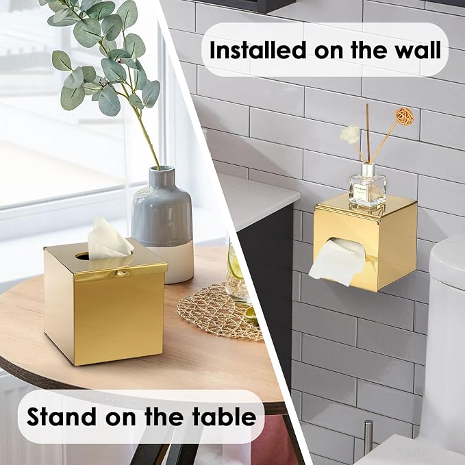 Sumnacon Tissue Box Cover Square Stainless Steel Tissue Box, Wall Mount Tissue - Image 6