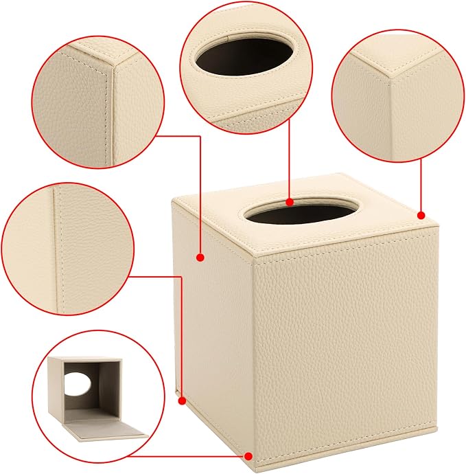 Sumnacon Tissue Box Cover Square Tissue Box Stylish PU Tissue Box Holder - Image 4