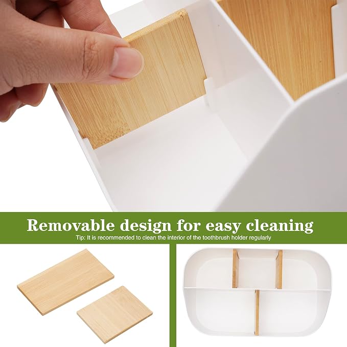 Set of 2 Toothbrush Holder for Bathrooms, 5 Slot Electric Toothbrush Toothpaste - Image 3