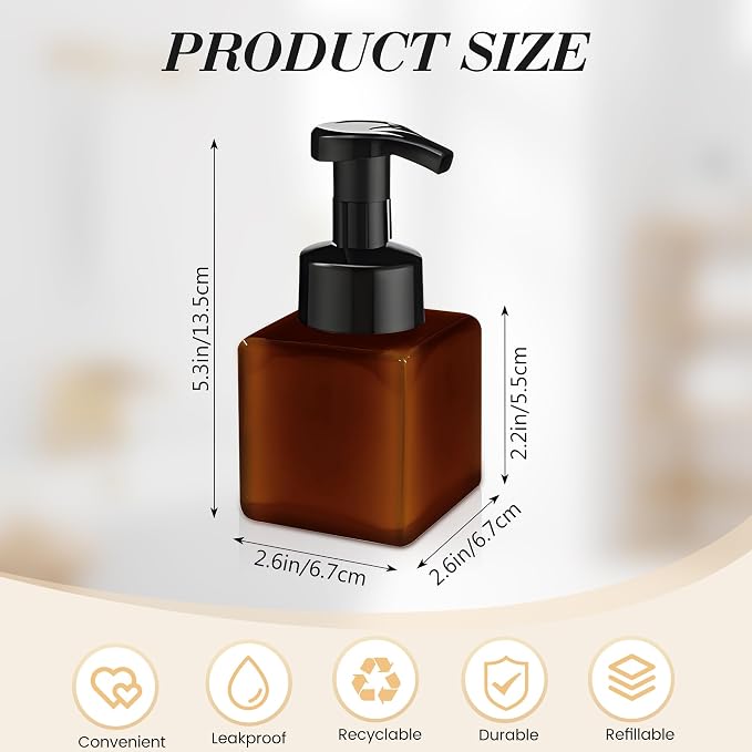 8.5 oz Foaming Soap Dispenser Plastic Foaming Pump Bottle, Refillable Dispenser - Image 2