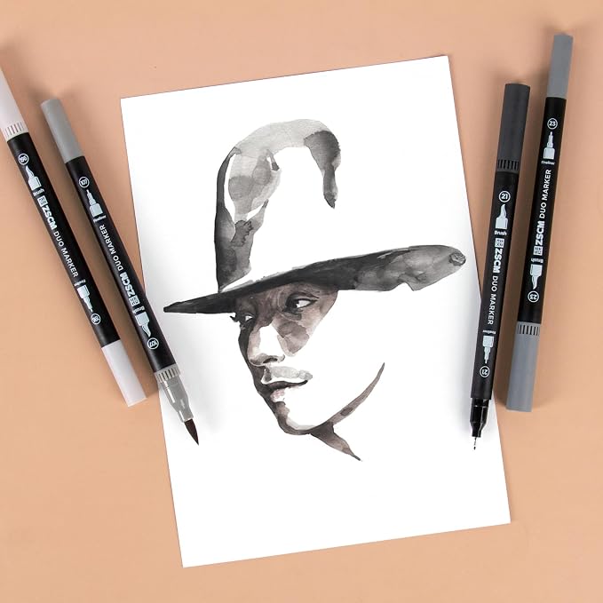 Gray Duo Tip Marker Pens, 12 Pack Fine & Brush Markers - Image 4