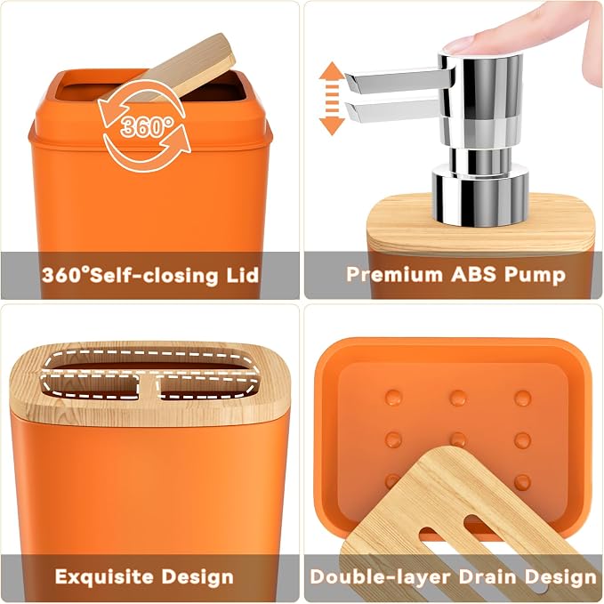 Orange Bathroom Accessories Set 9 Piece Bathroom Accessory Set - Image 2