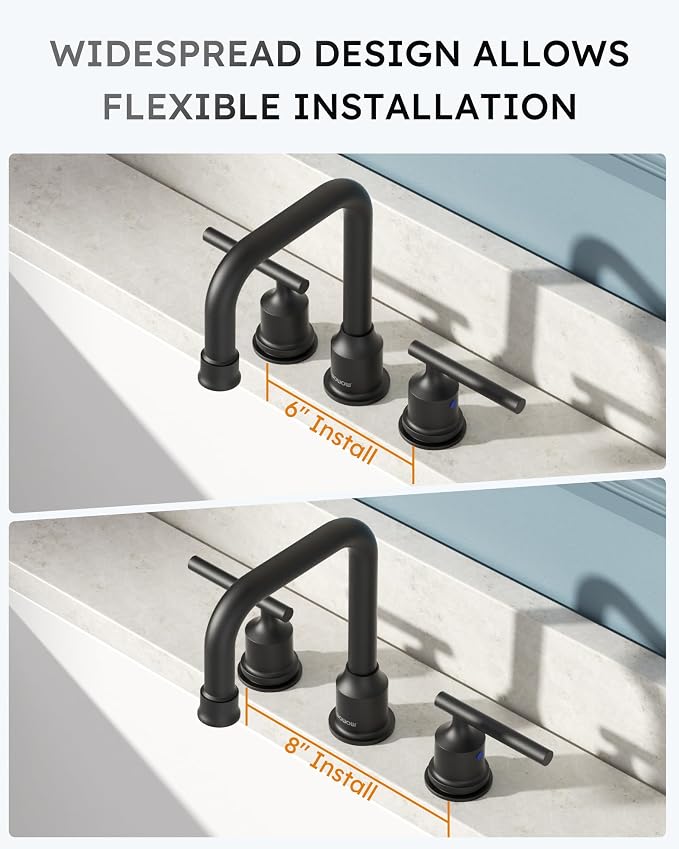 Black Bathroom Faucet 3 Holes, WOWOW Widepread Bathroom Sink Faucets 2 Handle - Image 6