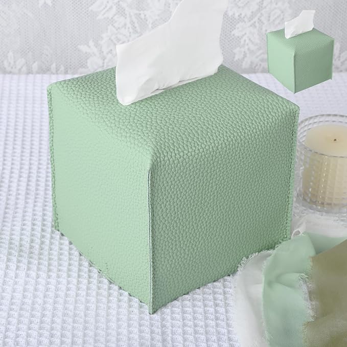 HOMOTEK 2 Pack Tissue Box Cover, Square PU Leather Tissue Holder, Decorative by HOMOTEK