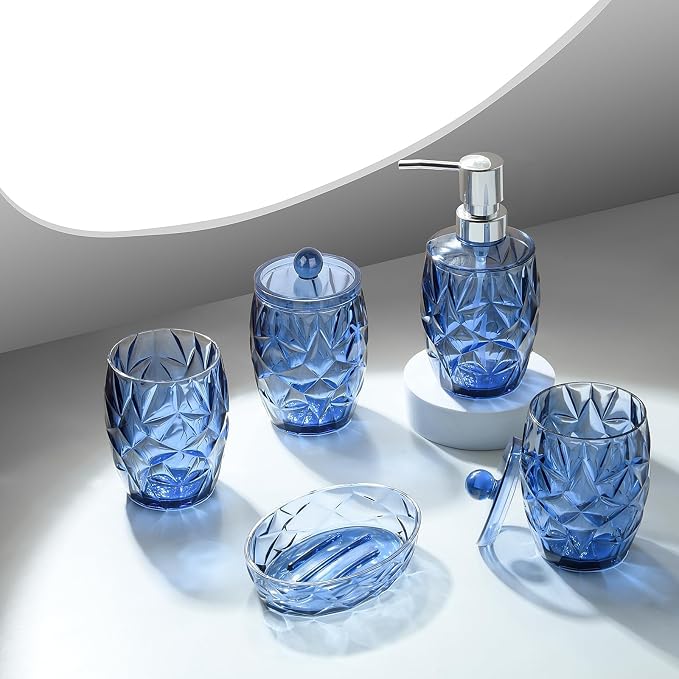 Modern Shatterproof Acrylic Cobalt Blue Bathroom Accessories Set – 5-Piece by Yueranhu