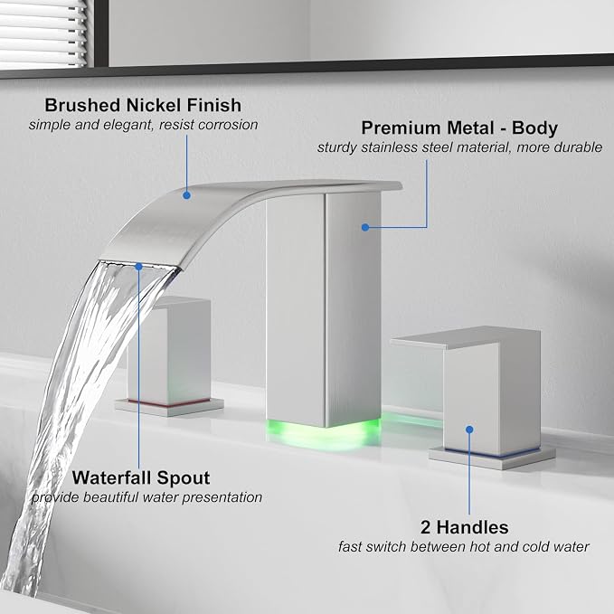RUMOSE LED Bathroom Faucets Set Brushed Nickel 8 inch Bathroom Sink Faucet 3 - Image 5