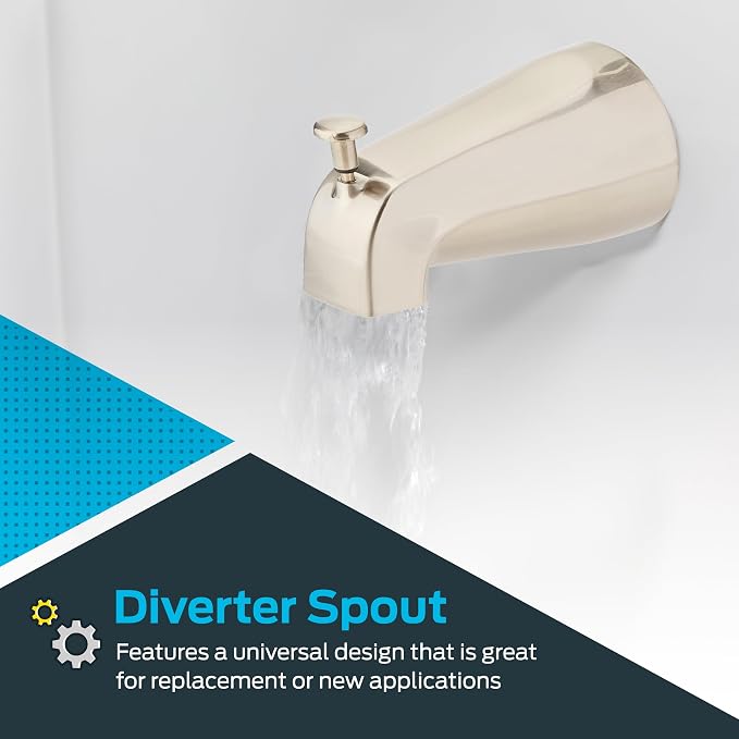 EZ-FLO 5 Inch Zinc Bath Tub Diverter Spout, 1/2 Inch IPS Pipe, Brushed Nickel - Image 4