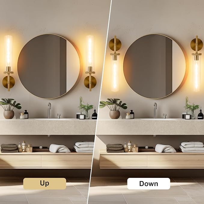 19.5" Knurled Gold Hardwired Wall Sconces Set of 2, Bathroom Vanity Light - Image 5