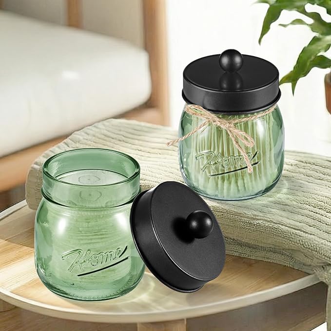 SheeChung Green Glass Qtip Holder Dispenser, Mason Jar Apothecary Jars - Image 7