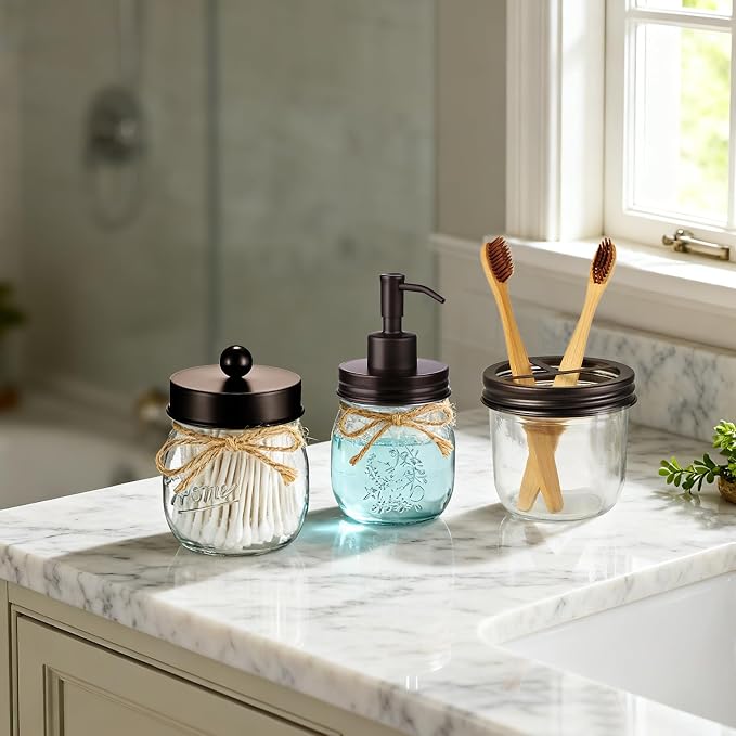 Amolliar Mason Jar Bathroom Accessories Set 4 Pcs -Lotion Soap Dispenser & 2 - Image 7