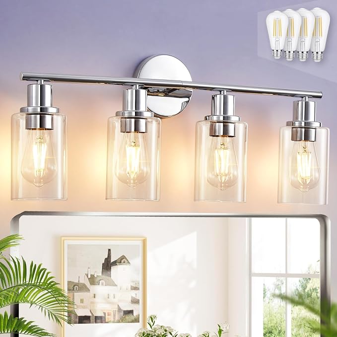 DLLT 4-Light Bathroom Light Fixtures: Chrome Modern Vanity Lights by DINGLILIGHTING