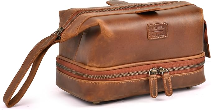 LEATHER VILLAGE Genuine Leather Dopp Kit – Large Travel Toiletry Bag by LeatherVillage