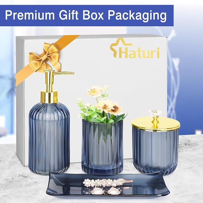 Haturi Bathroom Accessories Set, Toothbrush Holder, Apothecary Jar, Vanity Tray - Image 4