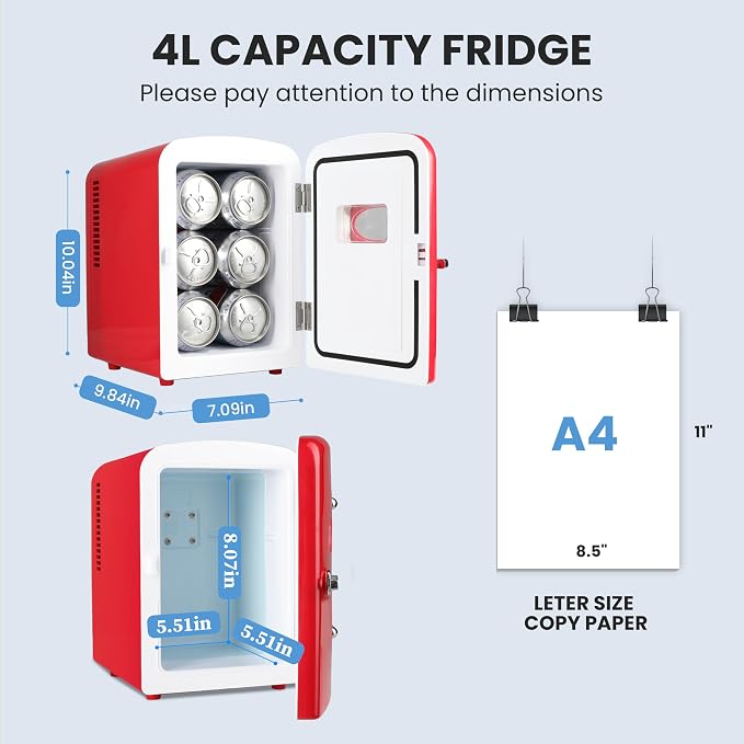 HealSmart 4L Mini Fridge with Observation Window, 6 Can Capacity, Freon-Free - Image 2