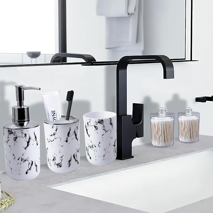 White Marble Bathroom Accessories Set, Vanity Tray, Soap Dispenser, Soap Dish - Image 5