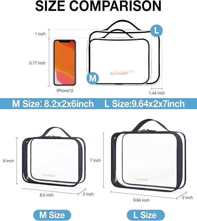 BAGSMART Clear Toiletry Bag, TSA Approved Travel Toiletry Bag Carry On Travel - Image 2