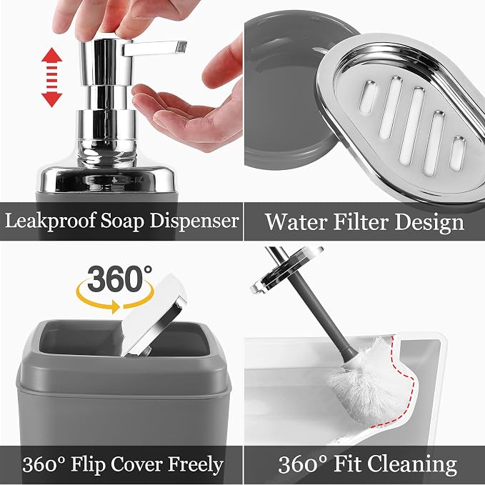 Grey Bathroom Accessories Set, Bathroom Sets - Image 6