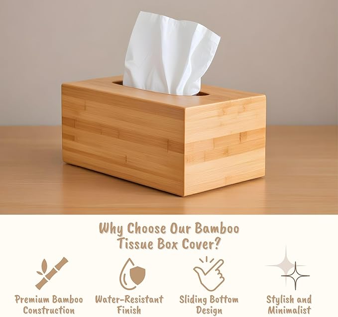 PERFORMORE Bamboo Tissue Box Cover - Image 3