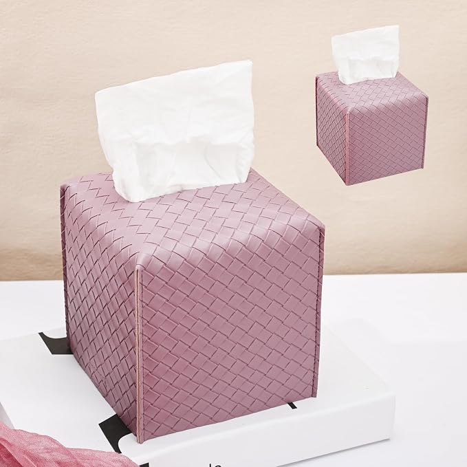 HOMOTEK 2 Pack Tissue Box Cover, Square PU Leather Tissue Holder, Decorative by HOMOTEK