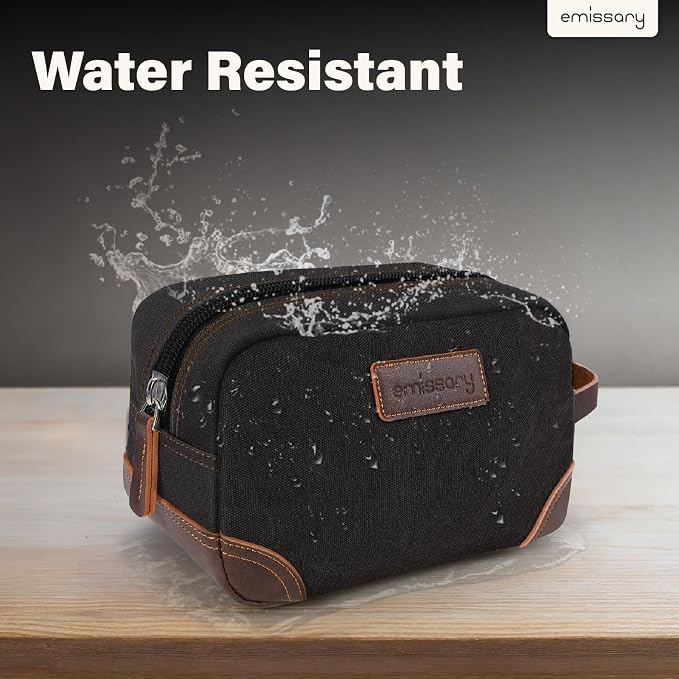 emissary Men's Toiletry Bag, Leather and Canvas Travel Toiletry Bag, Dopp Kit - Image 6
