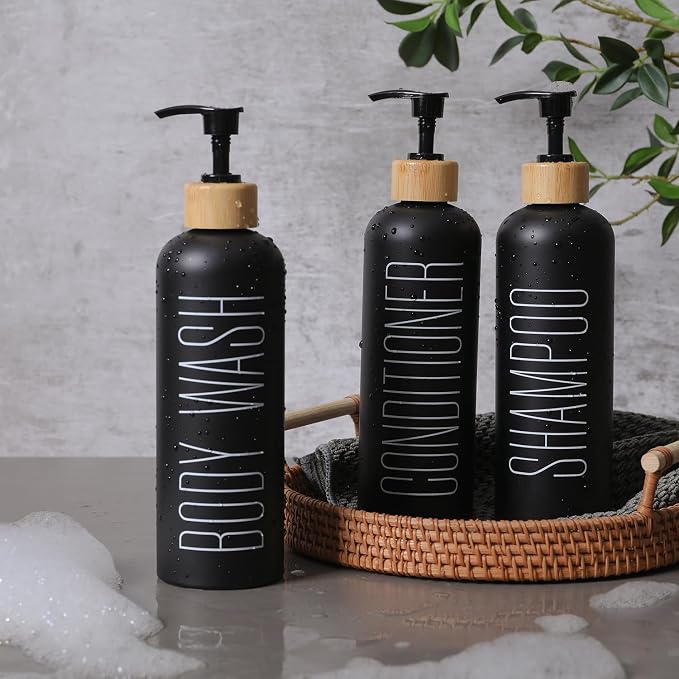 HOMCDALY 16oz 3-Pack Refillable Black Bathroom Shower Set - Image 6