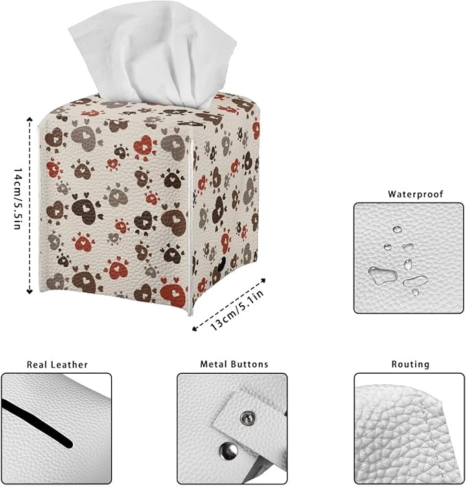 Brown Dog Paws Tissue Box Cover Holder Stylish PU Leather Square Tissue Box - Image 7