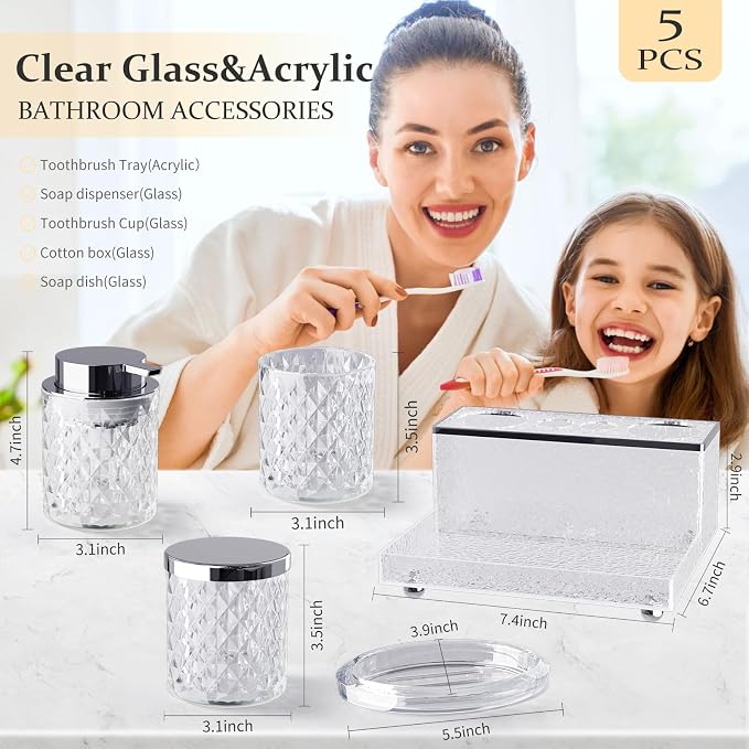 Glass Bathroom Accessories Set 5Pcs Crystal - Image 2