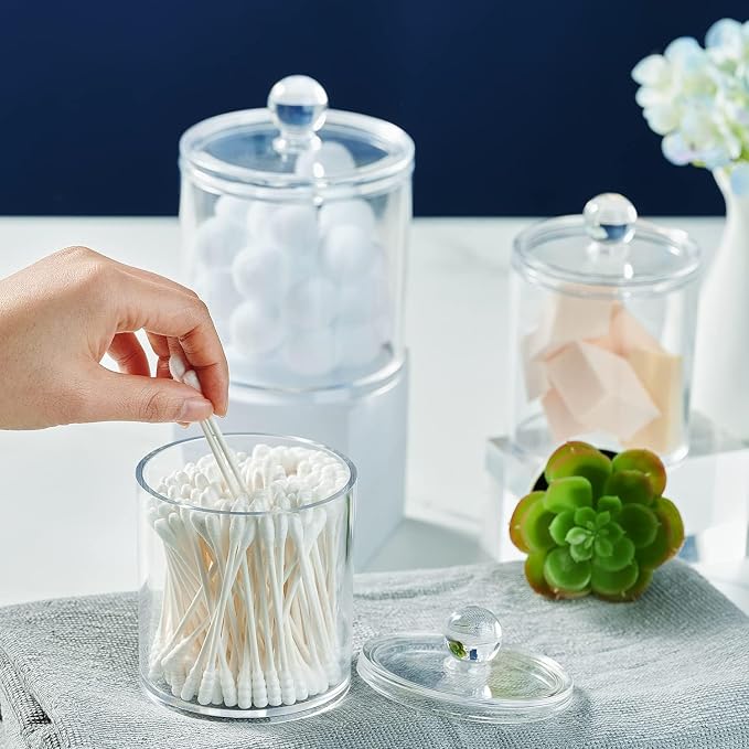 SheeChung 4-Pack Clear Acrylic Apothecary Jars - 10oz & 12oz Qtip Holder Set - - Image 2