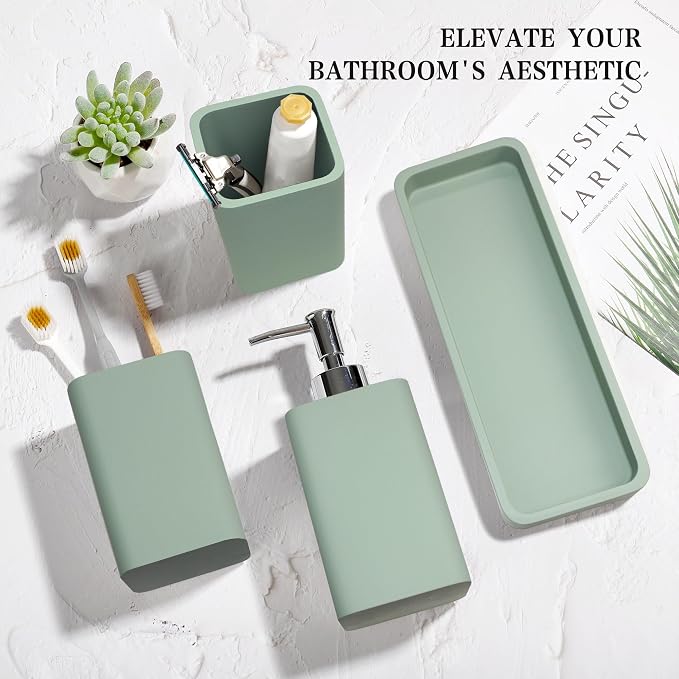 Bathroom Accessories Set, Soap Dispenser, Toothbrush Holder, Qtip Holder Set - Image 4