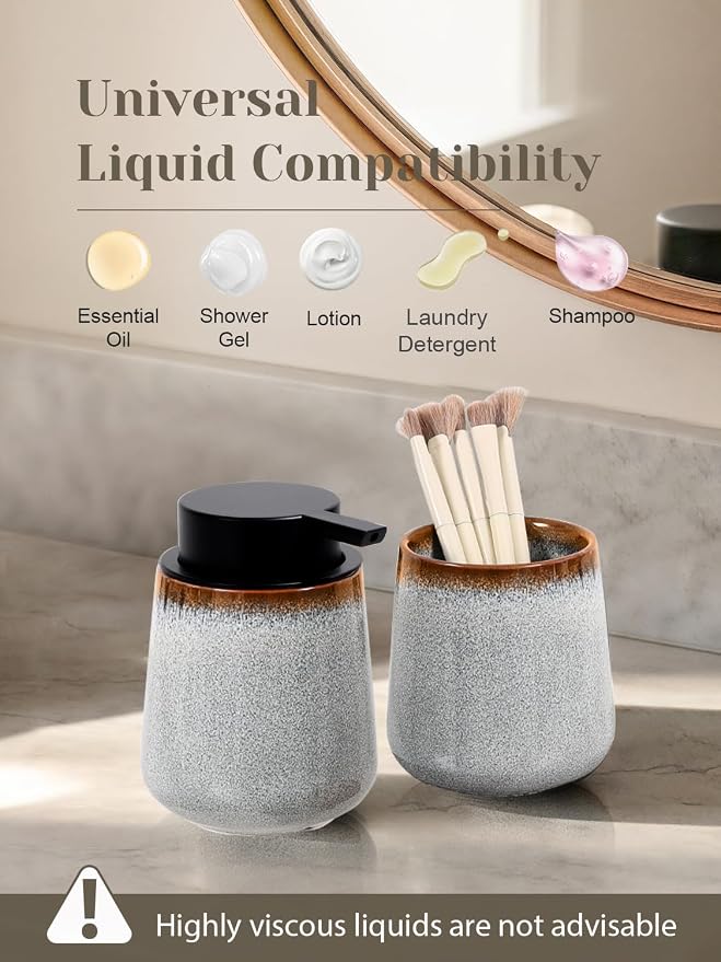 INGOFIN Ceramic Lotion Dispenser - 12 oz Refillable Hand Soap Dispenser Bathroom - Image 8