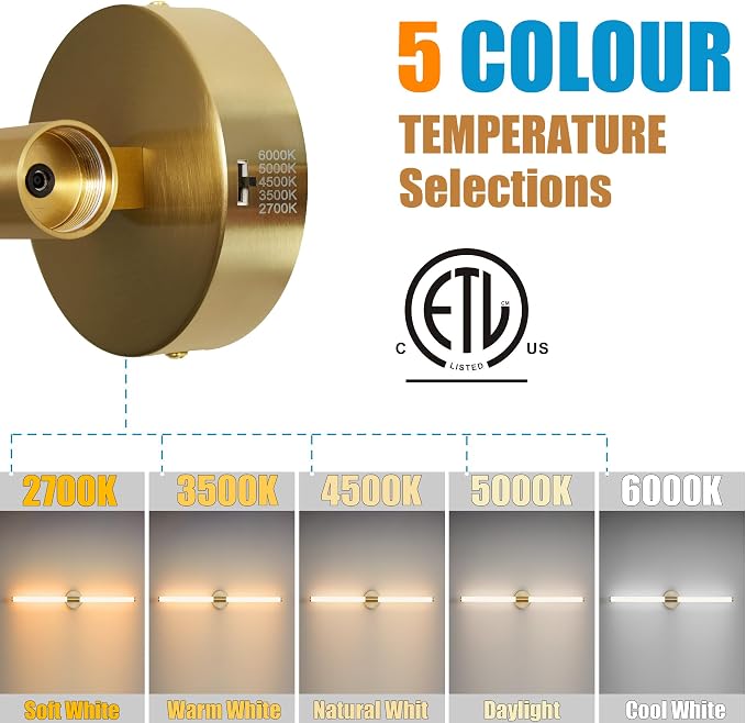 Glod Wall Sconces Set of 2 Hardwired, Dimmable 5CCT LED Bathroom Light Fixtures - Image 4