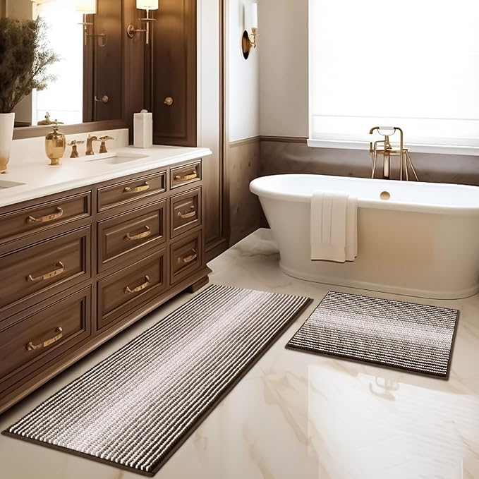 BSICPRO Bathroom Rugs and Mats Sets, 2 Piece Thick Absorbent Chenille Bath Mat by BSICPRO