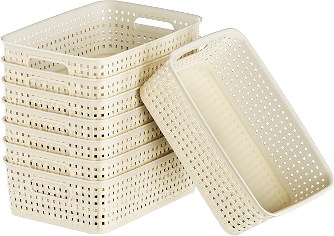 White Plastic Basket, 8 Pack Home Organization and Storage Baskets by FUCDTEFC