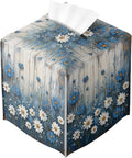 White Flowers Daisy Tissue Box Cover Rustic Floral Wooden Country Leather by Unknown