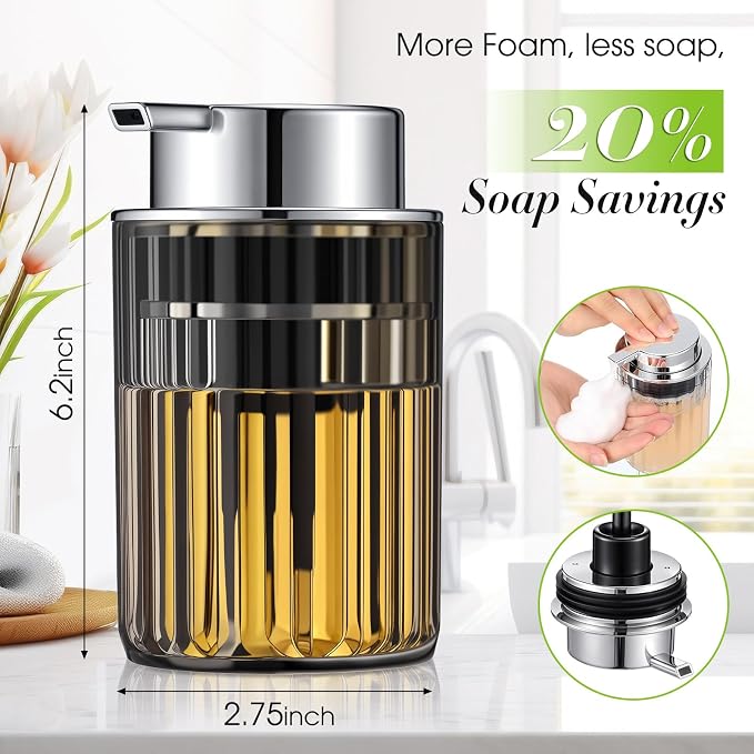 2 Pcs Refillable Gray Foaming Hand Soap Dispenser 10 oz Plastic Dispenser Pump - Image 2
