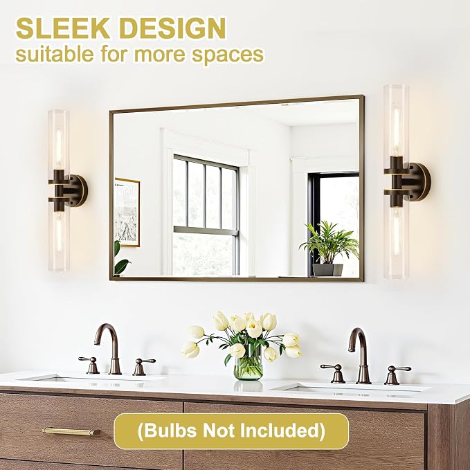 Wall Sconces Set of Two, Hardwired Brown Bathroom Sconces Wall Lighting - Image 6