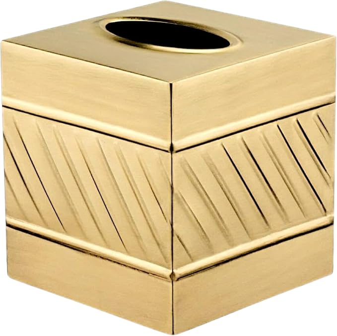 Monarch Abode Tissue Box Cover Square – Handcrafted Wave Embossed Brushed Gold by MonarchAbode