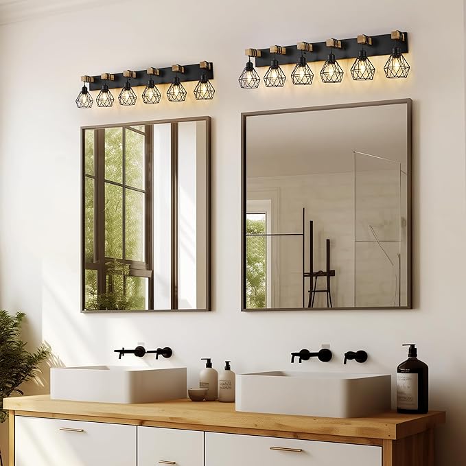 Farmhouse Bathroom Vanity Light Fixtures, 6-Light Wood Bathroom Light Fixtures - Image 5