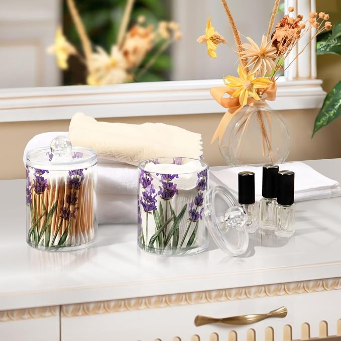 2 Pack Qtip Holder Dispenser for Cotton Ball Purple Lavender Watercolor Flower - Image 7