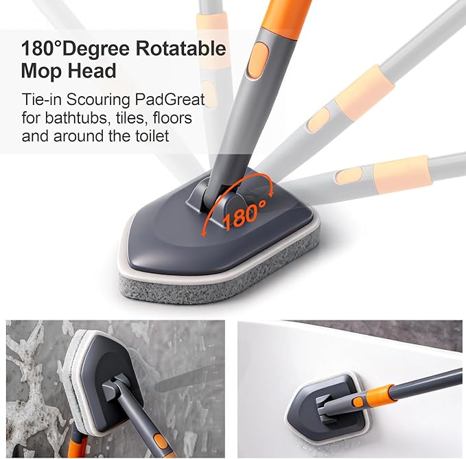 Tile Tub Scrubber Brush with 3 Different Function Cleaning Heads and 56" - Image 6