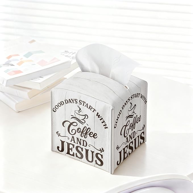 Coffee Bar Tissue Box Cover Square, Good Days Start - Image 4