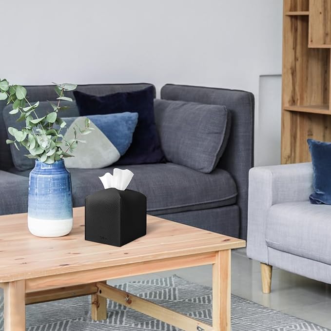 Tissue Box Cover Holder Square Tissue Cube Cover PU Leather Tissue Organizer - Image 2