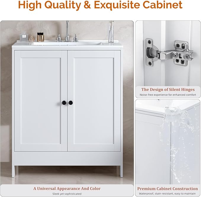 VINGLI 30 Inch White Bathroom Vanity - Image 6