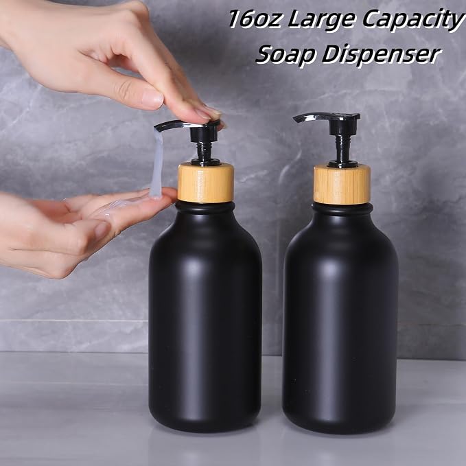 Matte Black Bathroom Accessories Set 7 Pcs, Bamboo Bathroom Accessories Sets - Image 3