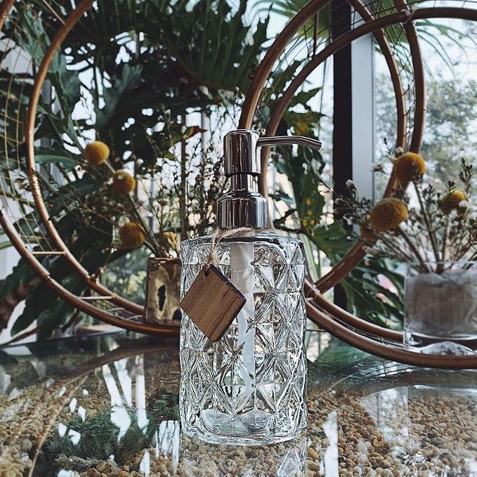 JASAI Diamond Design 12 Oz Glass Soap Dispenser, Kitchen soap Dispenser - Image 6