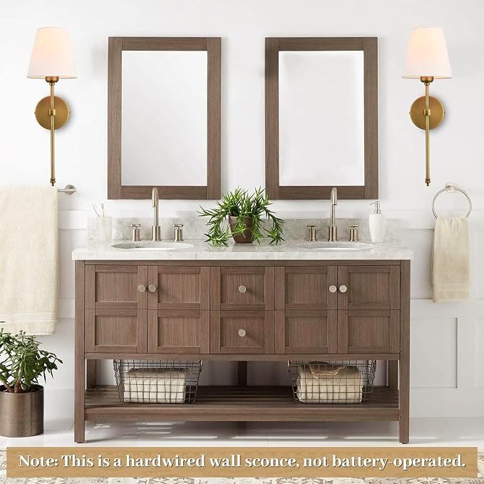 Bsmathom Wall Sconces Sets of 2, Hardwired Classic Brushed Brass Sconces Wall - Image 6
