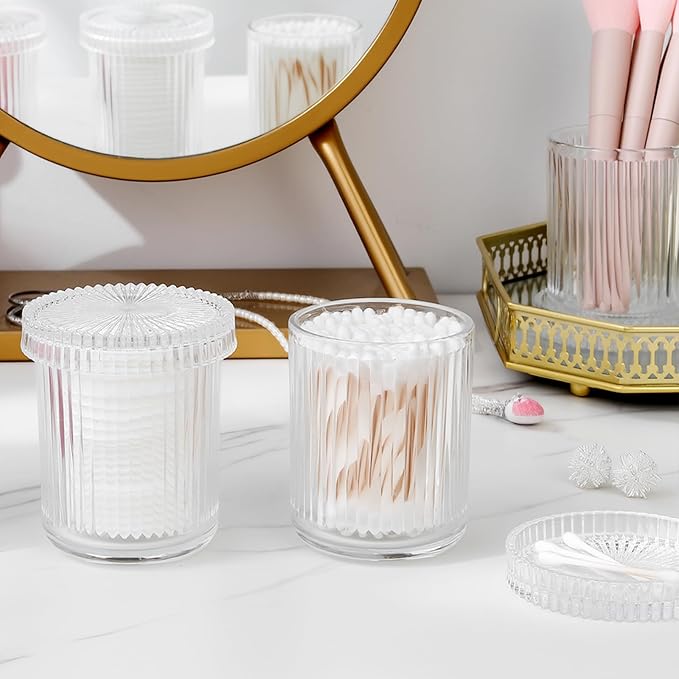 rejomiik Glass Qtip Holder Dispenser, Bathroom Canister Apothecary Jars - Image 6