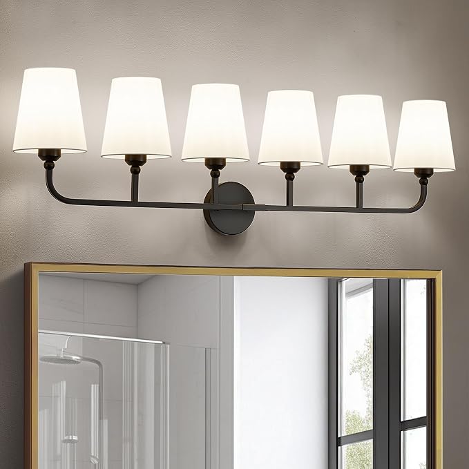 Bathroom Vanity Light, Matte Black Bathroom Light Fixtures, 6-Light Lighting by Kvhiiw